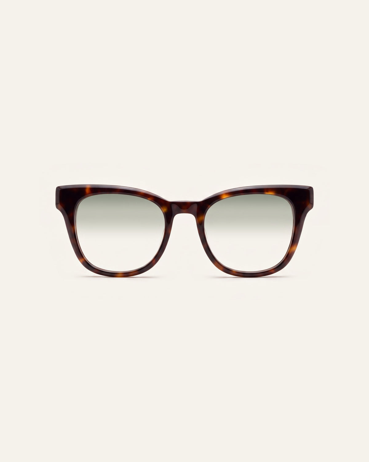Zoey in tortoiseshell, front, Sage lenses