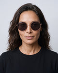 Grace Rose Gold Deep Smoke Progressive Sun Readers, worn